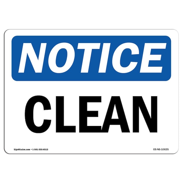 Safety Sign, OSHA Notice, 3.5" Height, Clean Sign, Landscape, 10PK